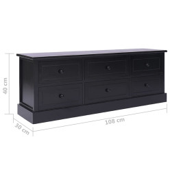 Meuble TV Noir 108x30x40 cm Bois de Paulownia solide