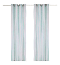 Rideaux avec anneaux en métal 2 pcs Coton 140x225cm Rayure Bleu