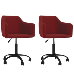 Chaises pivotantes salle à manger 2 pcs Rouge bordeaux Velours