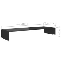 Meuble TV/ Support pour moniteur 90 x 30 x 13 cm Verre Noir