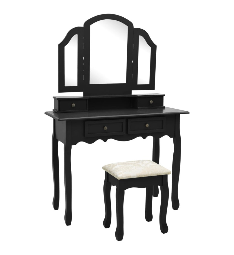 Ensemble de coiffeuse et tabouret Noir 100x40x146 cm Paulownia