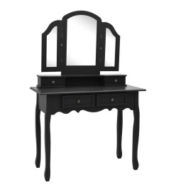 Ensemble de coiffeuse et tabouret Noir 100x40x146 cm Paulownia