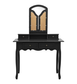 Ensemble de coiffeuse et tabouret Noir 100x40x146 cm Paulownia