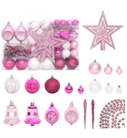 Ensemble de boules de Noël 108 pcs Blanc et rose