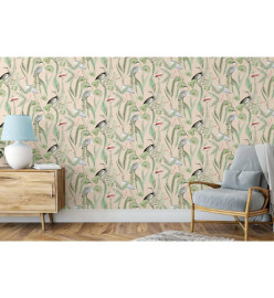 DUTCH WALLCOVERINGS Papier peint Flamingo Crème et menthe