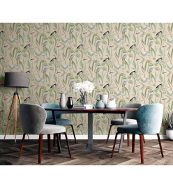 DUTCH WALLCOVERINGS Papier peint Flamingo Crème et menthe