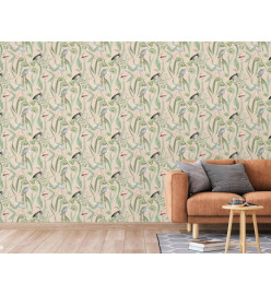 DUTCH WALLCOVERINGS Papier peint Flamingo Crème et menthe