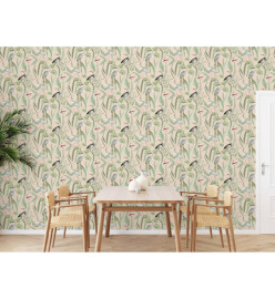 DUTCH WALLCOVERINGS Papier peint Flamingo Crème et menthe