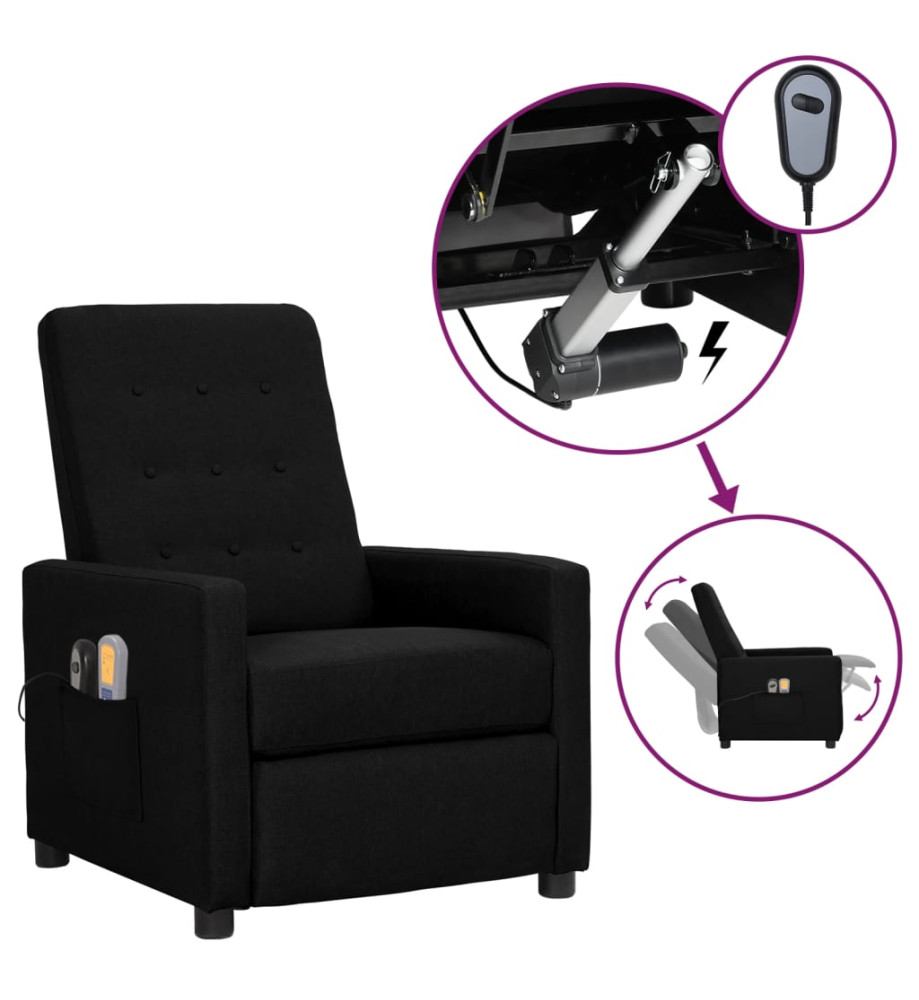 Fauteuil électrique de massage Noir Tissu