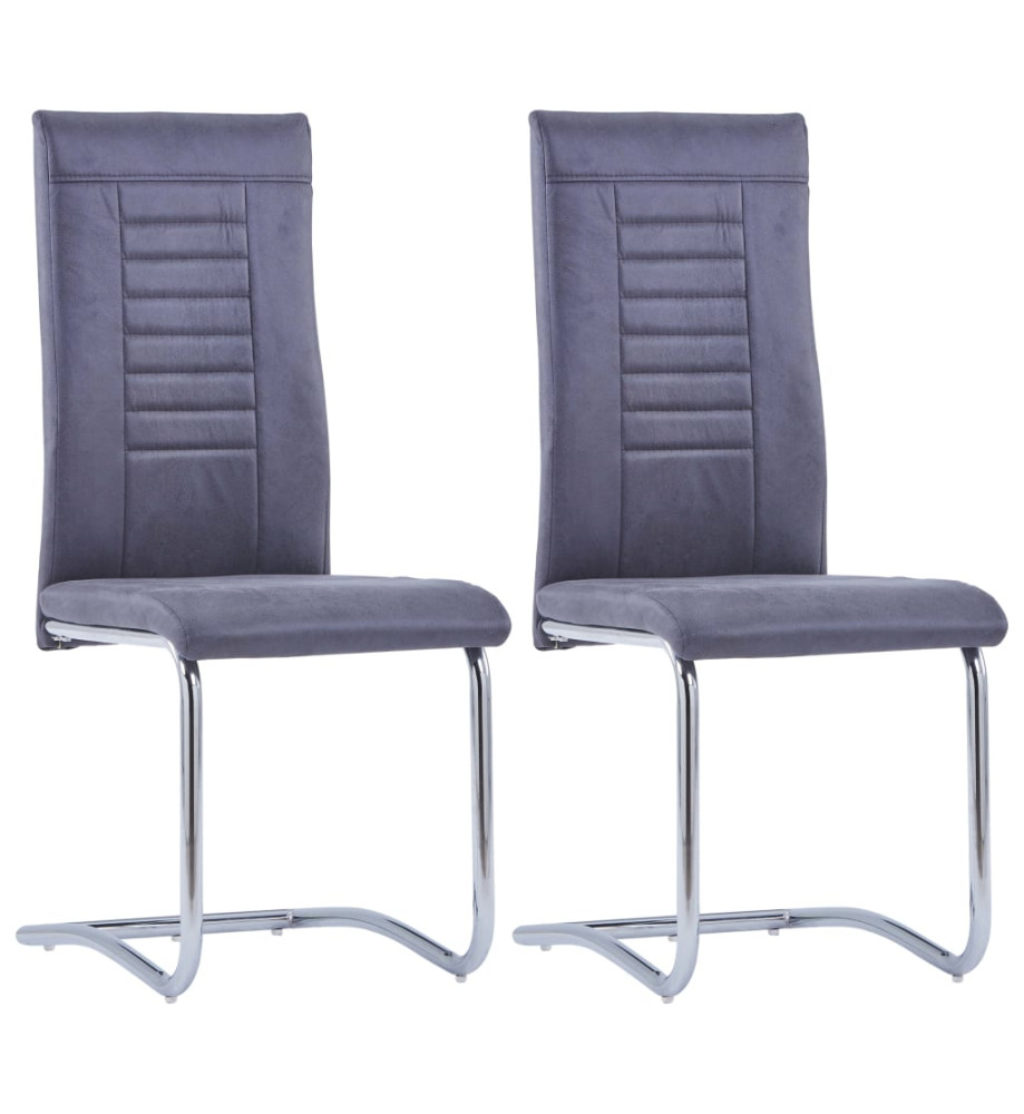 Chaises à manger cantilever lot de 2 gris similicuir daim