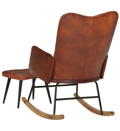 Chaise à bascule avec repose-pied Marron Cuir véritable