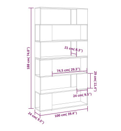 Bibliothèque/Séparateur de pièce Chêne Sonoma 100x24x188 cm
