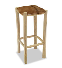 Tabouret de bar Cuir véritable et bois de teck solide