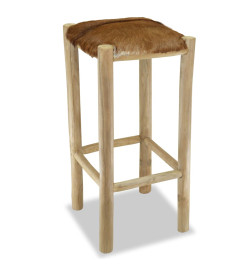 Tabouret de bar Cuir véritable et bois de teck solide