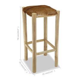 Tabouret de bar Cuir véritable et bois de teck solide