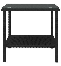 Table d'appoint noir 45x45x45 cm poly rotin et verre trempé