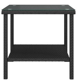 Table d'appoint noir 45x45x45 cm poly rotin et verre trempé