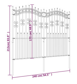 Clôture de jardin avec sommet de lance Noir 222 cm