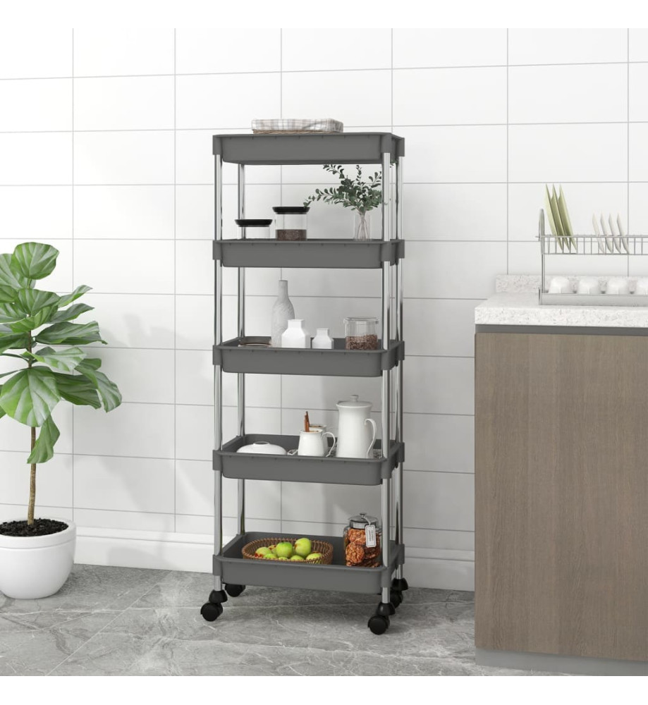 Chariot de cuisine 5 niveaux Gris 42x29x128 cm Fer et ABS