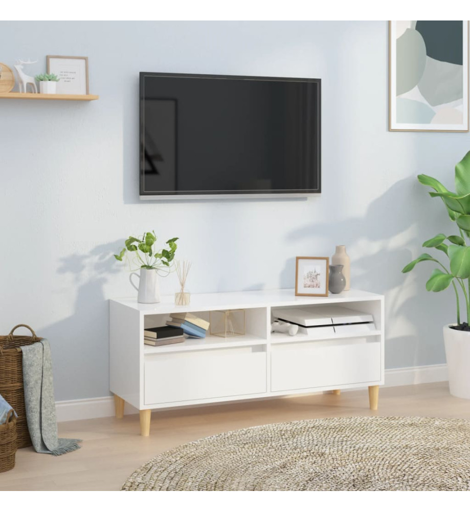 Meuble TV blanc brillant 100x34,5x44,5 cm bois d'ingénierie