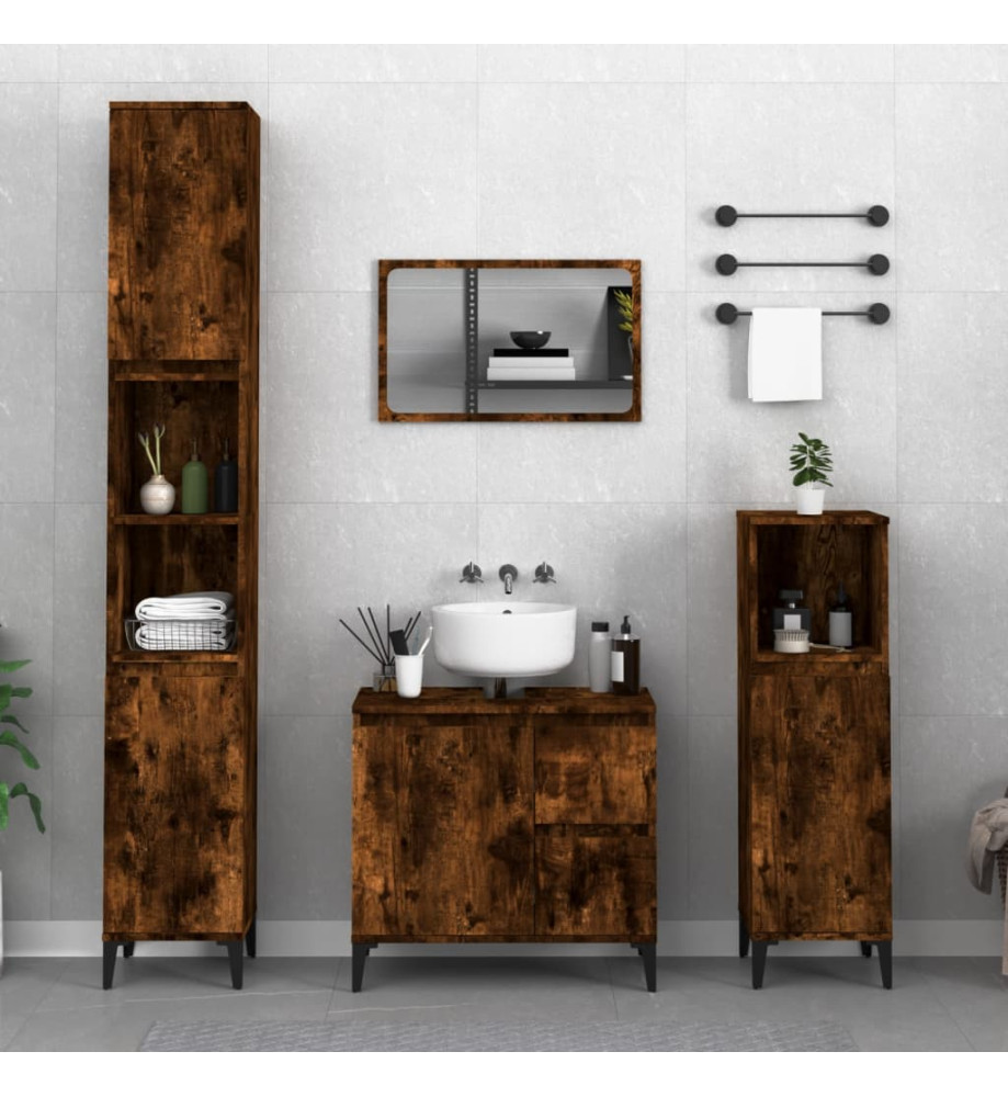 Armoire de bain chêne fumé 65x33x60 cm bois d'ingénierie