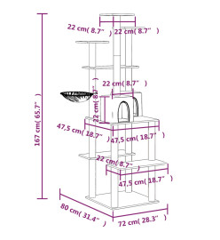 Arbre à chat avec griffoirs en sisal Crème 167 cm