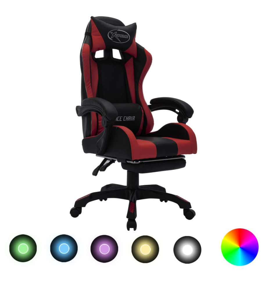 Fauteuil de jeux vidéo avec LED RVB Bordeaux et noir Similicuir