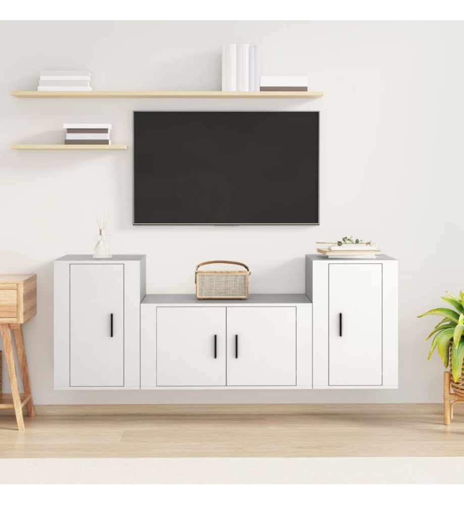 Ensemble de meubles TV 3 pcs Blanc Bois d'ingénierie