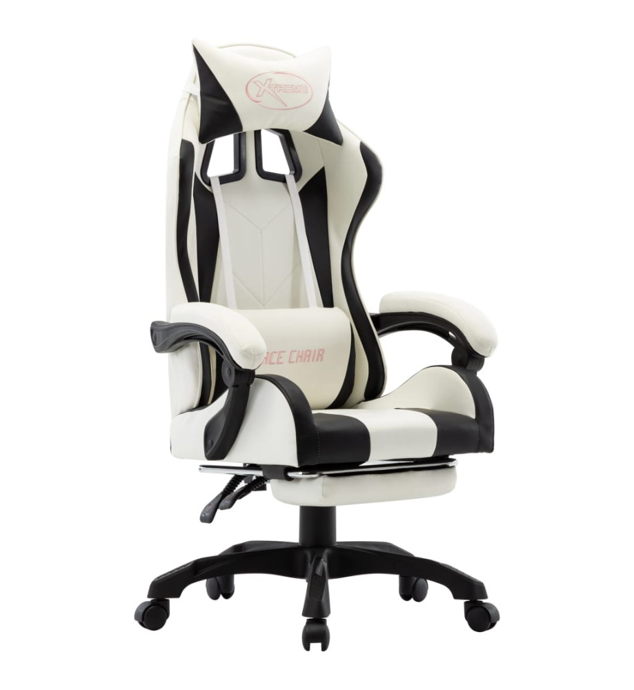 Fauteuil de jeux vidéo et repose-pied Noir et blanc Similicuir