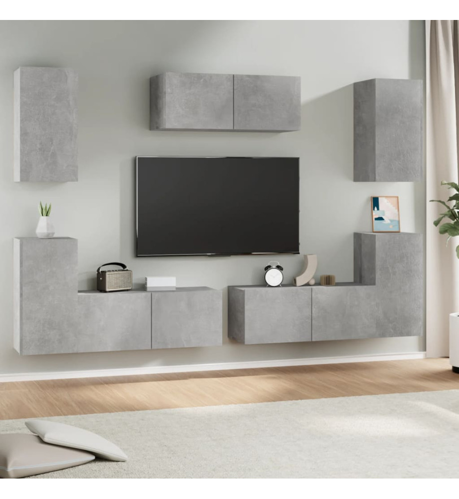 Ensemble de meubles TV 7 pcs Gris béton Bois d'ingénierie