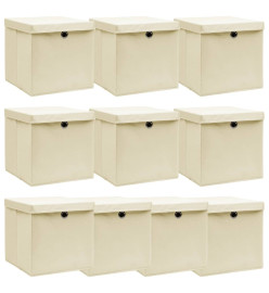 Boîtes de rangement à couvercles 10 pcs Crème 32x32x32 cm Tissu