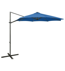 Parasol déporté avec mât et lumières LED Bleu azur 300 cm