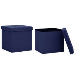 Tabourets de rangement pliables lot de 2 bleu faux lin