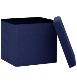 Tabourets de rangement pliables lot de 2 bleu faux lin