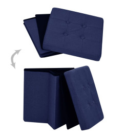 Tabourets de rangement pliables lot de 2 bleu faux lin