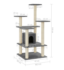 Arbre à chat avec griffoirs en sisal Gris foncé 110 cm
