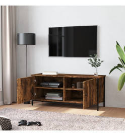 Meuble TV avec portes chêne fumé 102x35x45 cm bois d'ingénierie