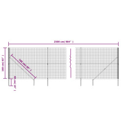 Clôture en treillis métallique et piquet d'ancrage vert 1,6x25m