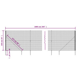 Clôture en treillis métallique et ancrage anthracite 1,4x10 m