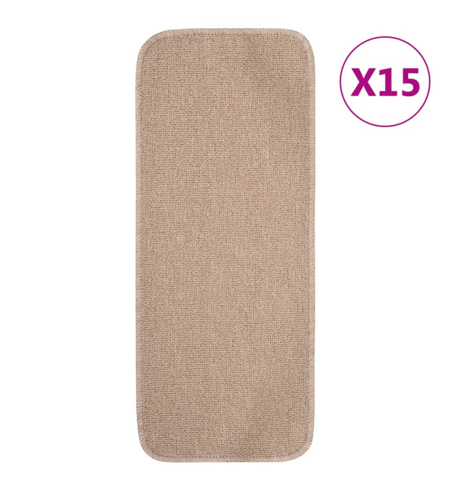 Tapis escalier antidérapants 15 pcs 60x25cm Beige Rectangulaire