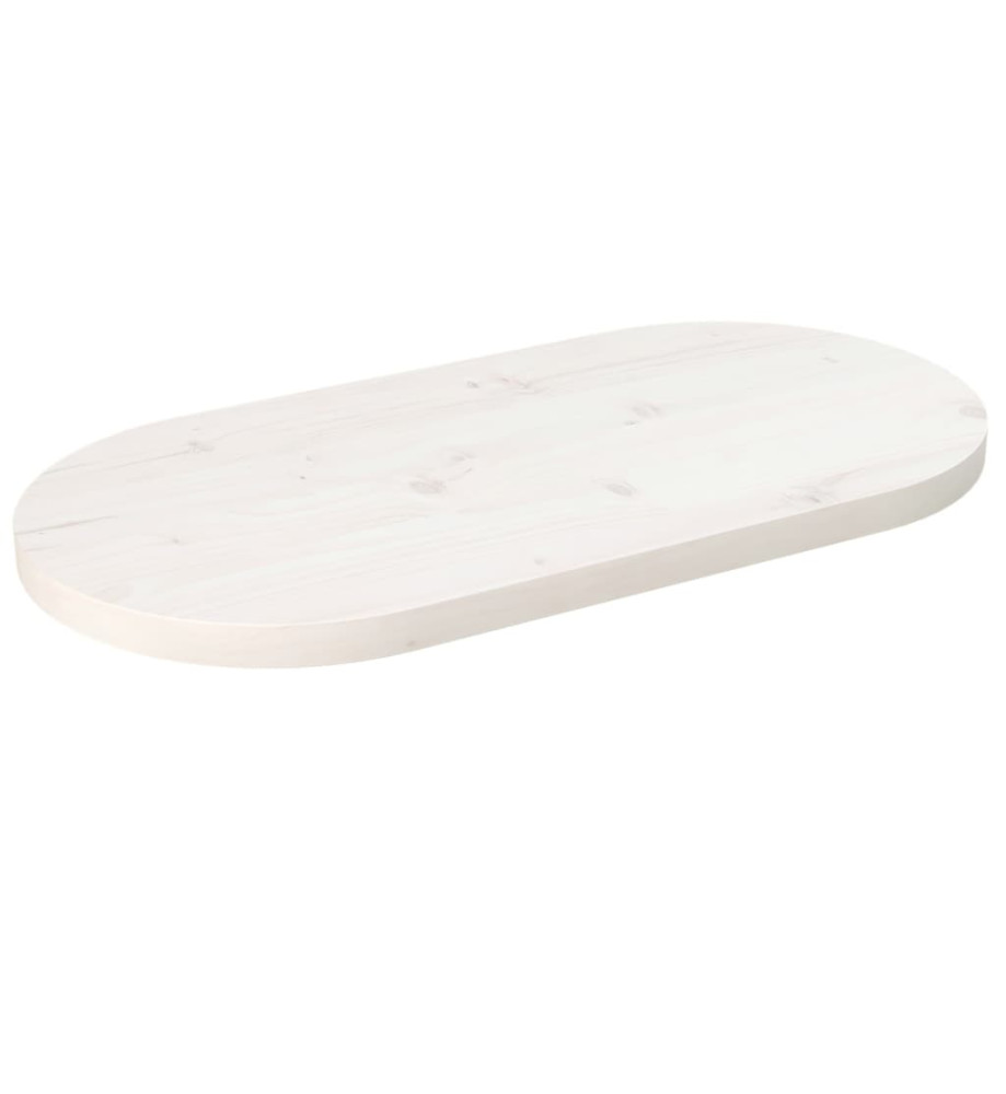 Dessus de table blanc 70x35x2,5 cm bois de pin massif ovale