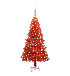 Arbre de Noël artificiel pré-éclairé et boules rouge 150 cm PVC