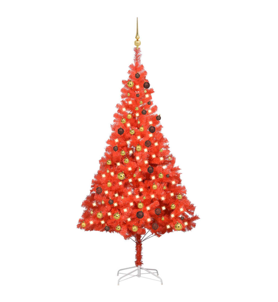 Arbre de Noël artificiel pré-éclairé et boules rouge 210 cm PVC