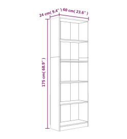 Bibliothèque 5 niveaux Sonoma gris 60x24x175 cm