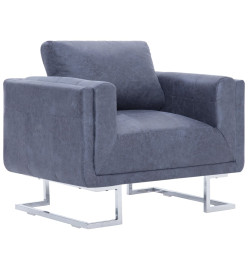 Fauteuil cube Gris Similicuir daim