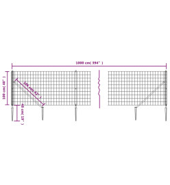 Clôture en treillis métallique et ancrage anthracite 1x10 m