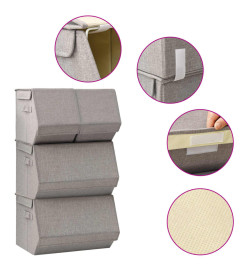 Boîtes de rangement empilables 4 pcs Tissu Gris