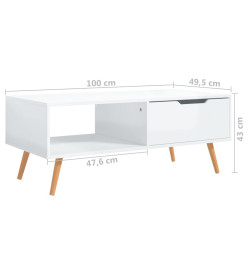 Table basse Blanc brillant 100x49,5x43 cm Aggloméré