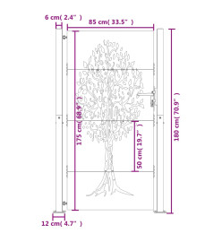 Portail de jardin 105x180 cm acier corten conception de l'arbre