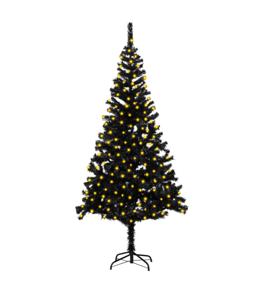 Sapin de Noël artificiel pré-éclairé et support noir 210 cm PVC